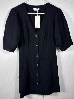 Reserved Women’s Puff Sleeve Button Mini Dress Black XS Event Evening Date Night